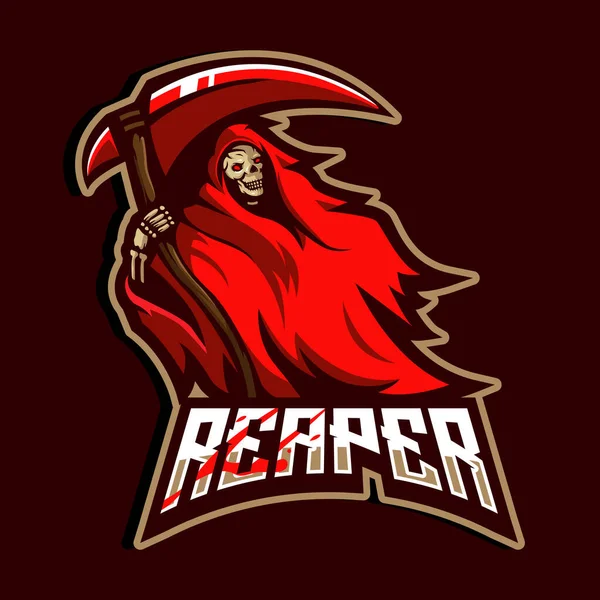 Reaper Mascota Logotipo Diseño Ilustración Vector Aislado Sobre Fondo Oscuro — Archivo Imágenes Vectoriales