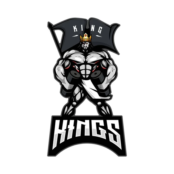 Ілюстрація Язистий Король Гантелями Руках Талісман Логотип Дизайн Командних Спортивних — стоковий вектор