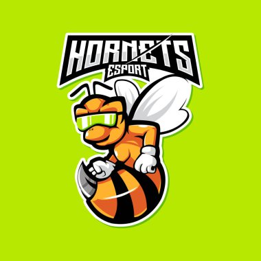 Hornet Esport logosu. Takım oyunu ve spor için gözlük takan arı.