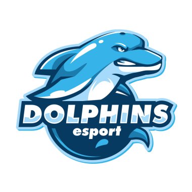 Kızgın Yunus esport logosu takım sporu ve oyun için beyaz arkaplanda izole edildi