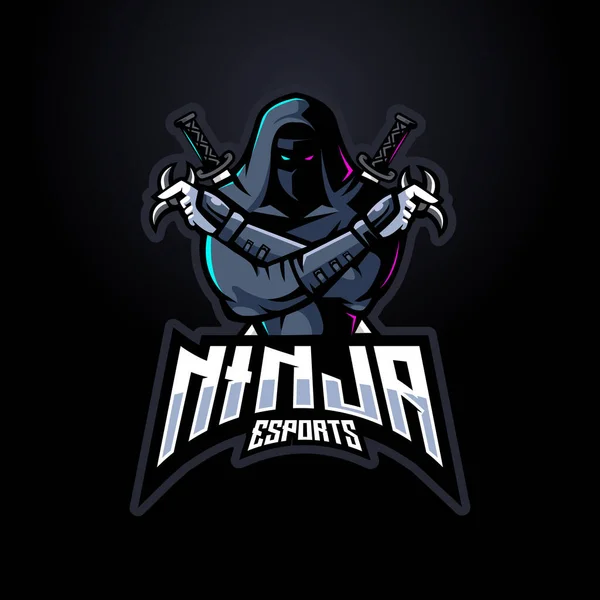 Logo Mascota Ninja Oscura Para Emblema Insignia Juego Esport Del — Vector de stock