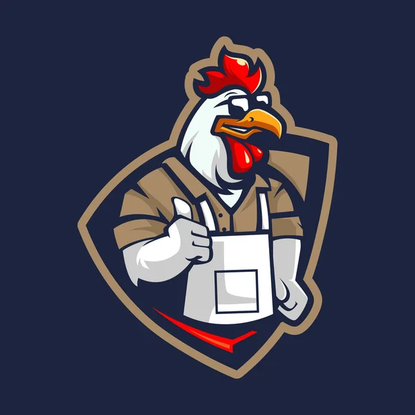Kyckling Tummen Upp Maskot Tecknad Logotyp Design Illustration För Emblem — Stock vektor
