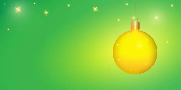 Kerst Nieuwjaar Achtergrond Groene Kleur Met Gouden Kerstbal Sprankelende Sterren — Stockvector