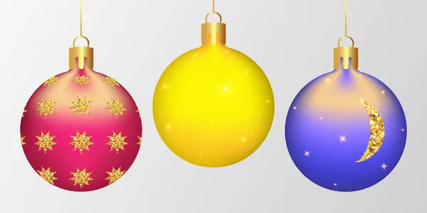 Adorable Christmas New Year Set Three Sparkling Christmas Balls Vector — Stock Vector