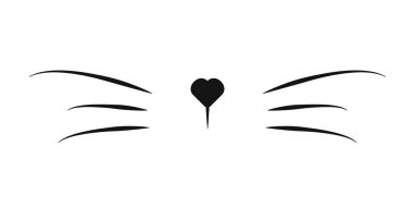 Kalp şeklinde burnu olan zarif kedi bıyıkları. Vektör illüstrasyonu.