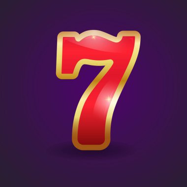 Elegant and sparkling number 7 with glass effect. Suitable for use as a design element for casinos and slot machines. 3 D. Vector illustration.