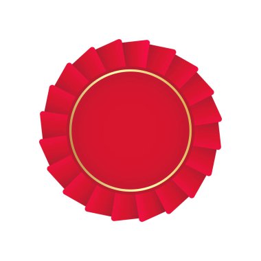 Ödül ikonu. Rengi kırmızı ve altın rengi. Simge, rozet, çıkartma, ödül, şablon, etiket, simge, düzen ve diğer tasarım unsurları olarak kullanılabilir. 3 boyutlu vektör illüstrasyonu.