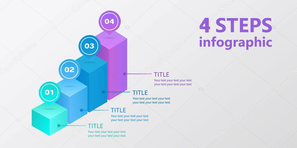 Business infographics. Ladder of four parallelepipeds. 4-step diagram. 3 D. Vector illustration.