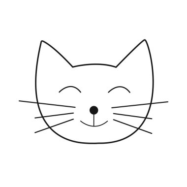 Şirin ve mutlu kedi yüzlü. Simge, işaret, logo olarak kullanılabilir. Vektör illüstrasyonu.