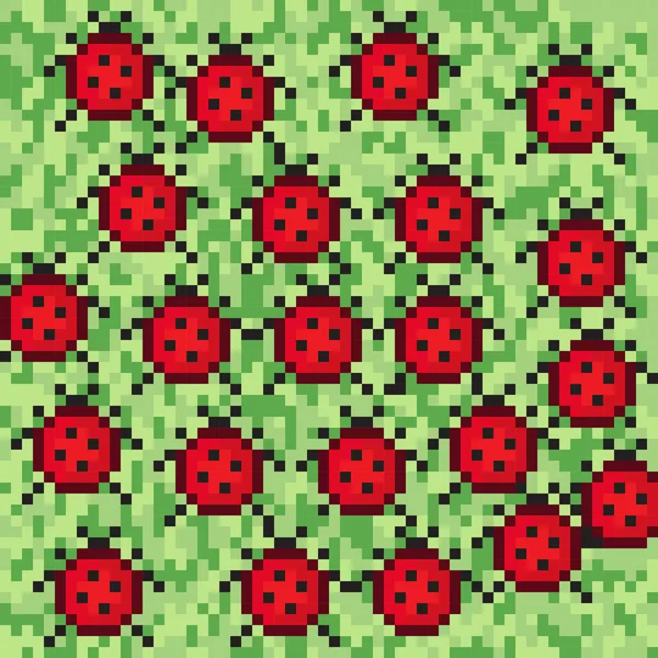 Çimen Pikselinde Uğur Böceği Resmi Vektör Resmi — Stok Vektör