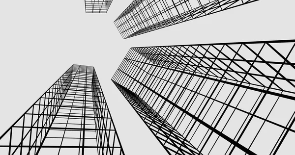 Abstraktní Wireframe Architektura Budovy Moderní Byty Pozadí Vykreslování — Stock fotografie