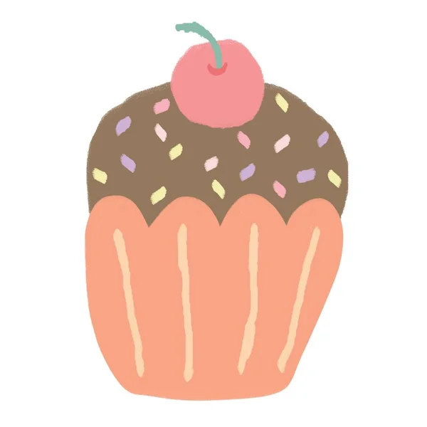 Zeichnen Cupcake Cartoon Bunte Kreidezeichnung — Stockfoto