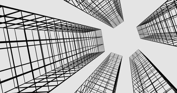 Abstract Wireframe Architecture Building Modern Condo Background Rendering — Stock Photo, Image