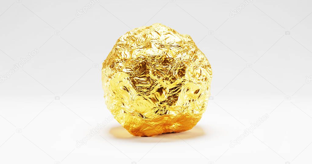 Golden ball. Gold sphere. Golden glossy 3d ball. Jagged golden ball. 3d rendering.