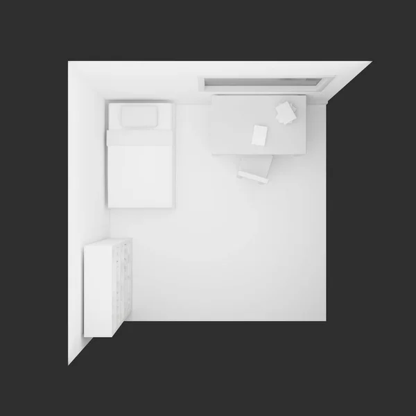 White Bedroom Top View Low Poly Rendering — Stock Photo, Image