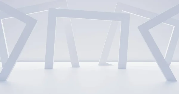 抽象建築幾何学的な形状 正方形のフレームの背景 白い部屋か舞台 3Dレンダリング — ストック写真