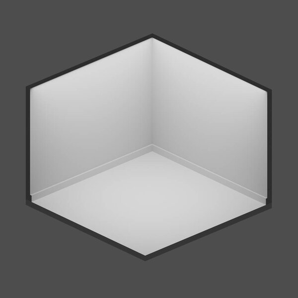White and gray empty room Isometric low poly 3d rendering.