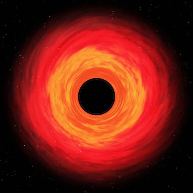 Kırmızı ve turuncu kara delikler 3D görüntüleniyor. Gizemli ve solucan deliği boyutu.