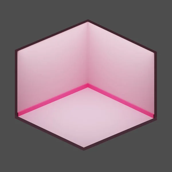 Pink Empty Room Isometric Low Poly Rendering — Stock Photo, Image