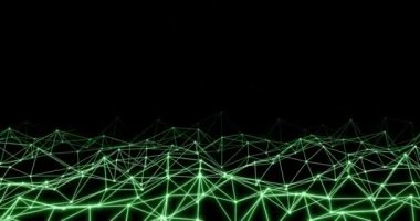 Yeşil çizgi teknolojisi animasyon döngüsü, siyah arka planda 30 fps. Blockchain, sunucu, yüksek hızlı internet için. 3d oluşturma.