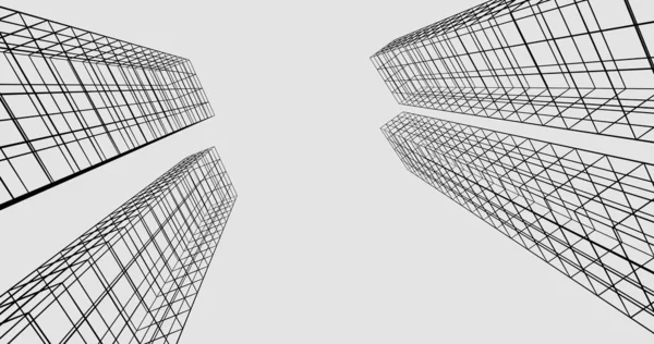 建立现代公寓背景的线框建筑 3D渲染 — 图库照片