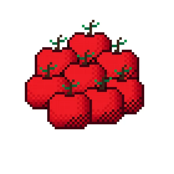 Czerwone Jabłka Pixel Art — Wektor stockowy