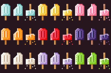 Dondurma çubukları piksel resim seti. Vektör illüstrasyonu.