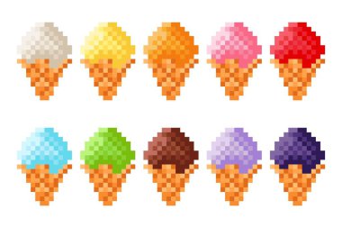 Dondurma külahı pikseli resim seti. Vektör illüstrasyonu.