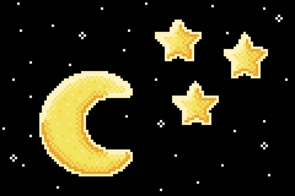Półksiężyc Gwiazdy Pikseli Sztuki Ilustracja Wektora — Wektor stockowy