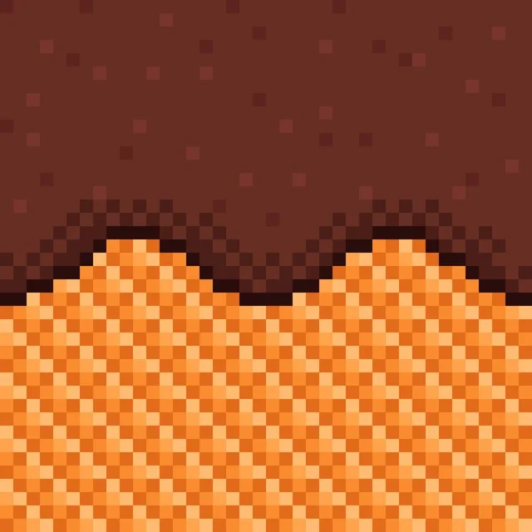 Chocolate Coated Wafers Seamless Pattern Pixel Art Vector Background — 스톡 벡터