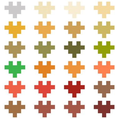 Renkli kalpler, doğa pikseli sanat. Vektör çizimi. Sevgililer Günü.