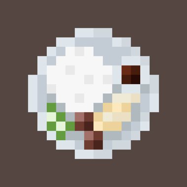 Üstünde tavuk pikseli sanat olan pilav. Tayland yemeği. Vektör illüstrasyonu.