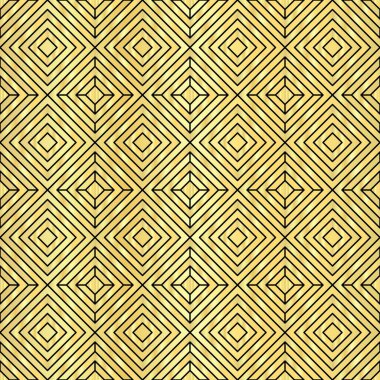 Altın ve siyah soyut geometrik köşegen, altın arkaplanda dikişsiz şekil. Vektör illüstrasyonu.