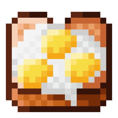 3 yumurta ve ekmek pikseli. Vektör illüstrasyonu.