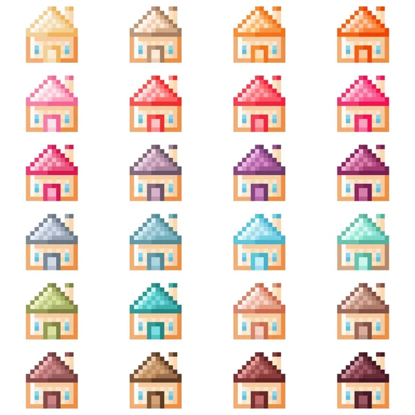 Γλυκό Χρώμα Roof House Pixel Art Set Εικονογράφηση Διανύσματος — Διανυσματικό Αρχείο