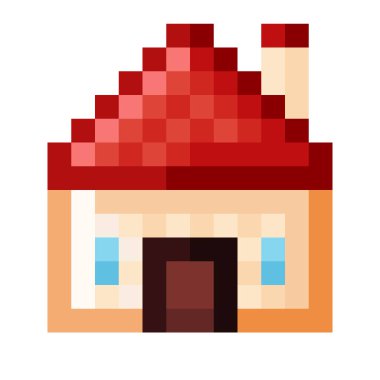 Kırmızı çatı evi pikseli. Vektör illüstrasyonu.