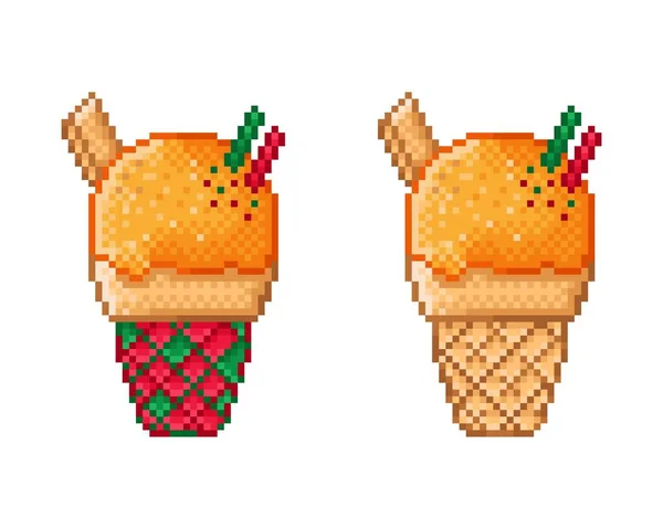 Orange Christmas Style Ice Cream Pixel Art Vector Illustration — стоковый вектор