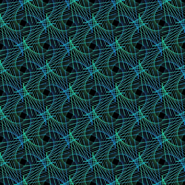 Abstract Green Blue Square Spirograph Twisted Wireframe Ethnic Pattern Black — стоковый вектор