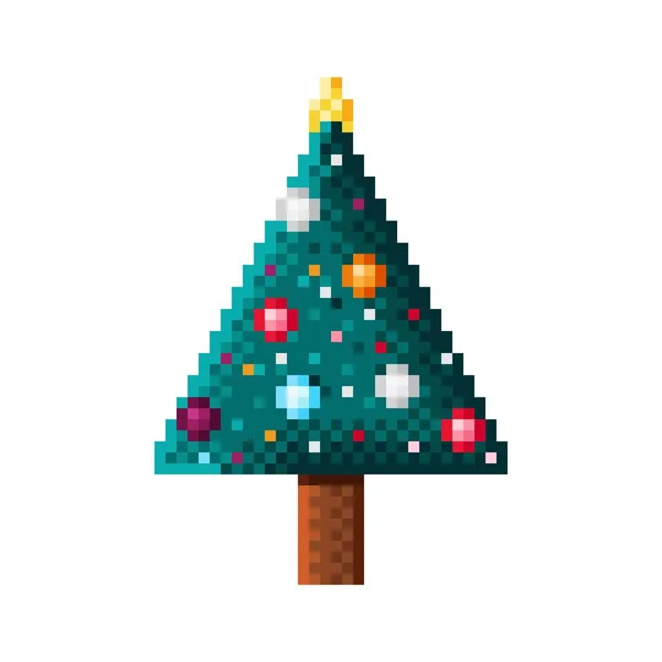 Christmas Tree Pixel Art Vector Illustration — ストックベクタ