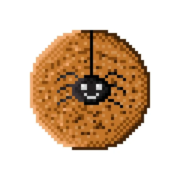 Шоколадне Чип Печиво Піксельне Мистецтво Павука Векторне Зображення Щасливий Хеллоуїн — стоковий вектор
