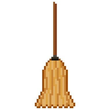 Cadı süpürgesi piksel sanatı. Vektör resmi.