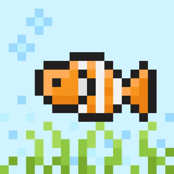 Clownfish Icono Pixel Art Icono Pescado Pixel Arte — Vector de stock