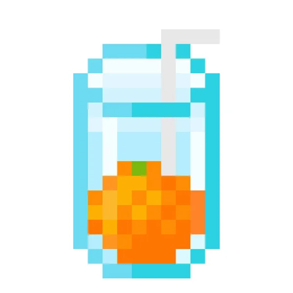Orange Juice Glass Icon Pixel Art Vector Illustration — Stock Vector