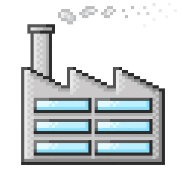 Construyendo Pixel Art Arte Píxeles Fábrica Edificio Icono Ilustración Vectorial — Vector de stock