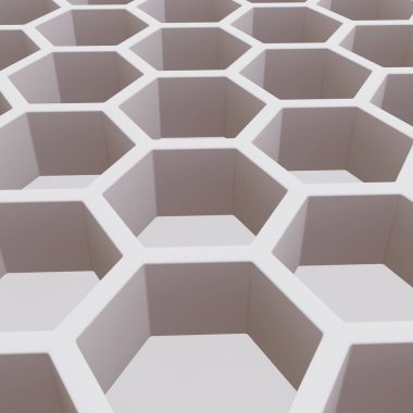 Beyaz altıgen bal peteği dokusu. Örnek arka plan. 3D görüntüleme. Altıgen tuğla duvar.