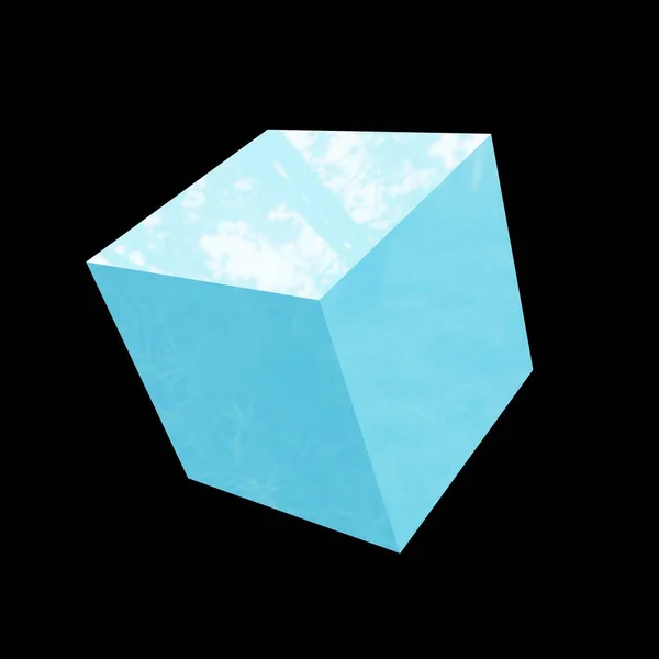 Fundo Vidro Azul Cubo Renderização — Fotografia de Stock