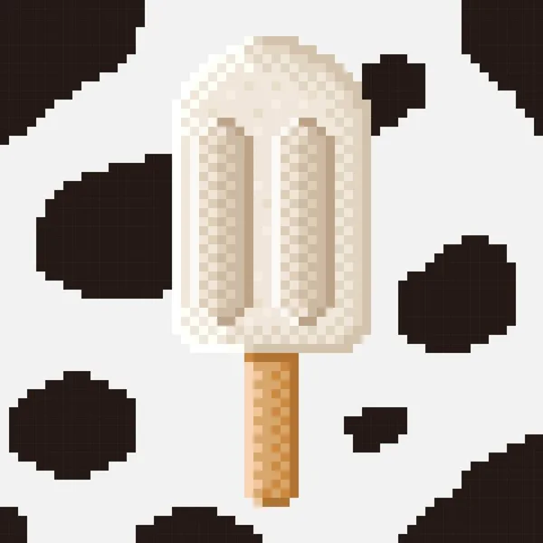 Mléčná Zmrzlina Tyčinka Pixel Art Vektorová Ilustrace — Stockový vektor