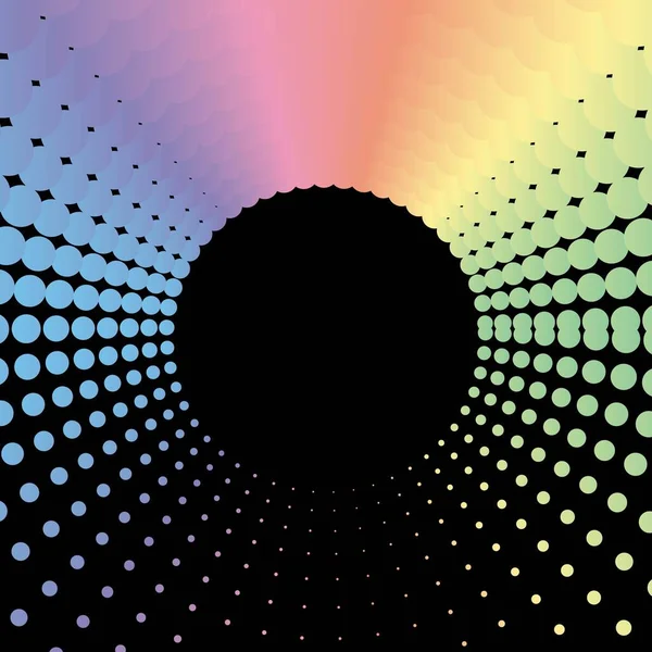 Rainbow Pastel Dot Circle Frame Halftone Black Background Vector Illustration — Wektor stockowy