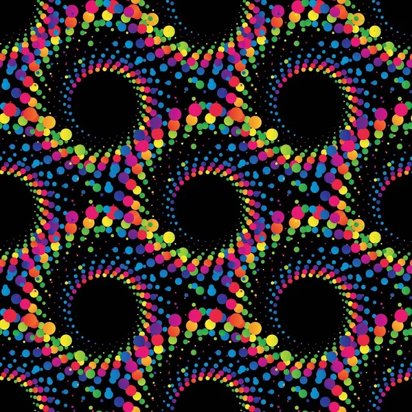 Rainbow Abstract Mandala Halftone Seamless Pattern Black Background Vector Illustration — стоковый вектор