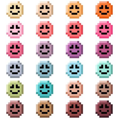 Face circle happy, sweet color set pixel art. Vector illustration.